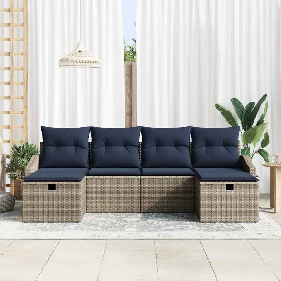 Ensemble de Canapés avec coussin 5 pcs polyrotin - 3