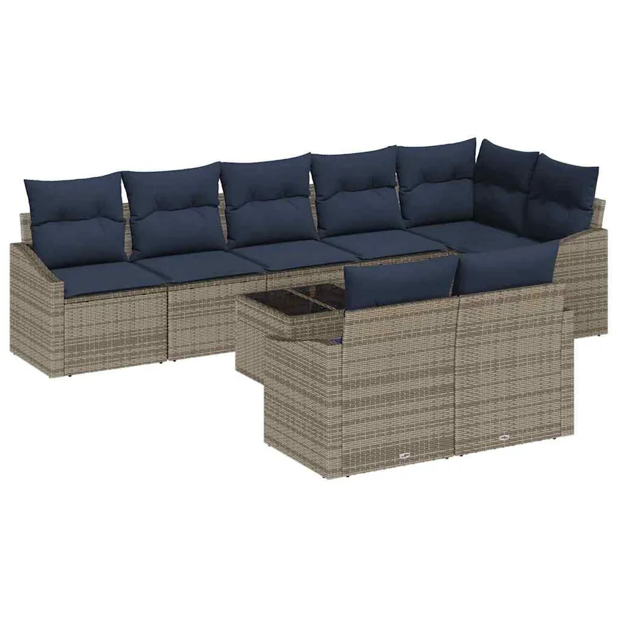Ensemble de canapé de jardin 9 pcs Gris et marine polyrotin - 2