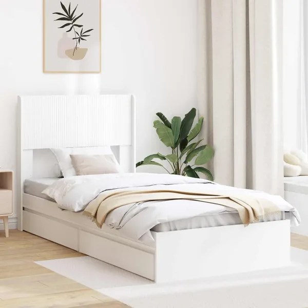 Cadre de lit avec rangement et tête de lit Blanc 75 x 190 cm