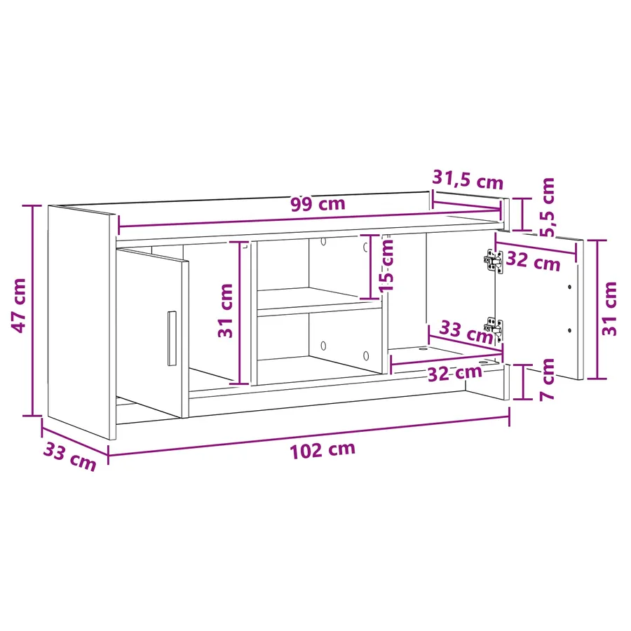 Meuble TV 102 x 33 x 47 cm Sonoma gris Bois d'ingénierie - 8