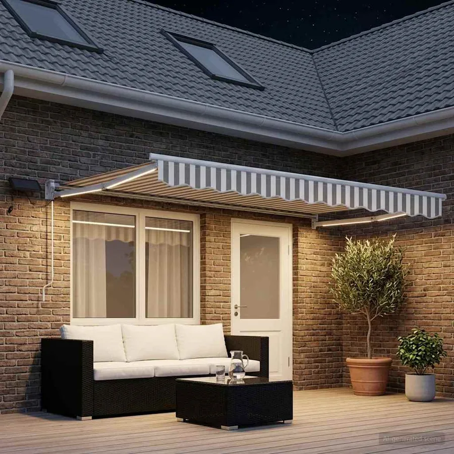 Store rétractable manuel avec LEDs Gris clair et blanc - 3