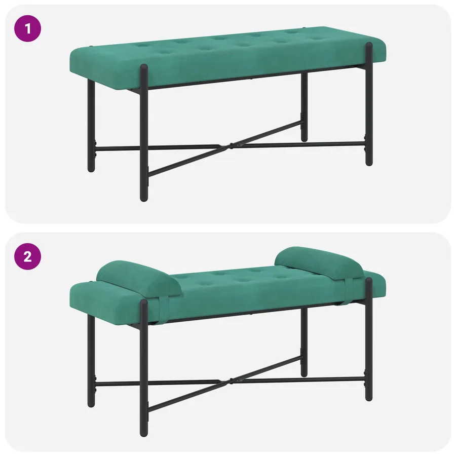 Banc capitonné à boutons avec coussins Turquoise Velours - 9