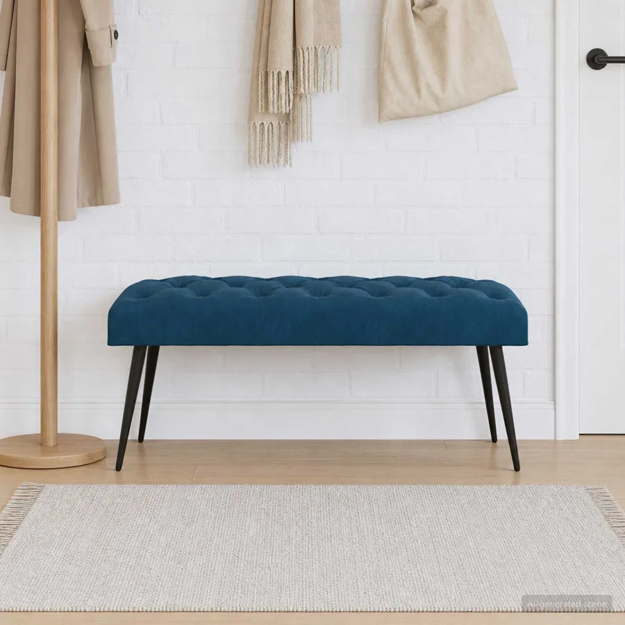 Banc avec capitonnage bouton Bleu 110 x 40 x 46 cm Velours - 3