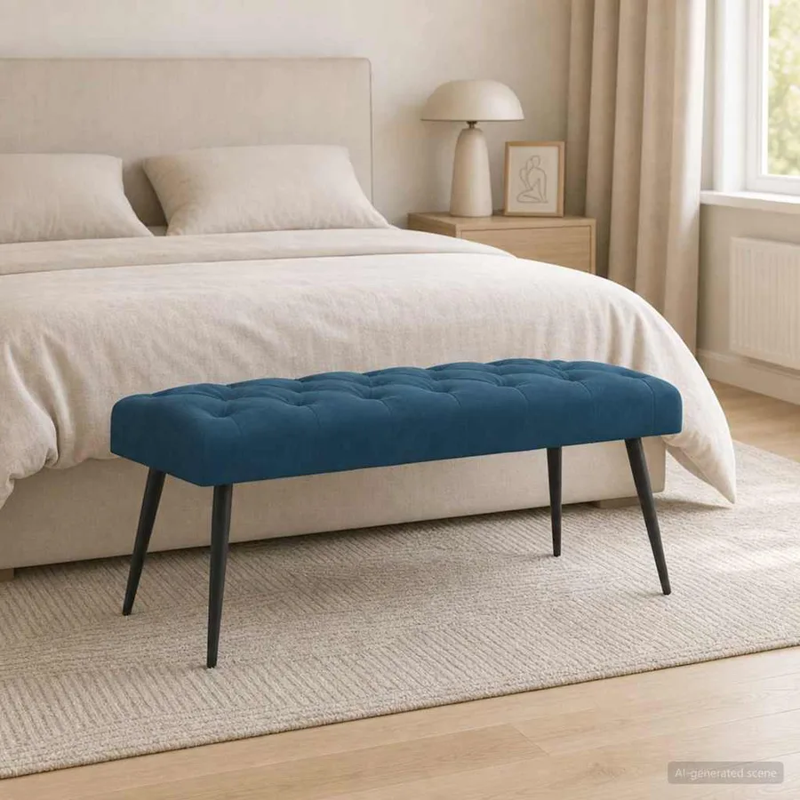 Banc avec capitonnage bouton Bleu 110 x 40 x 46 cm Velours - 4