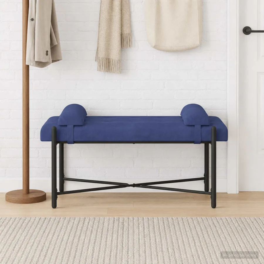 Banc capitonné à boutons avec coussins Bleu police Velours