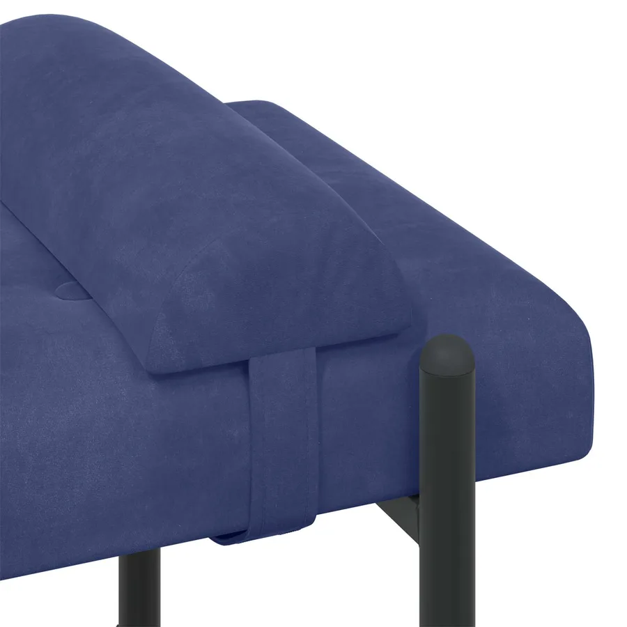 Banc capitonné à boutons avec coussins Bleu police Velours - 7