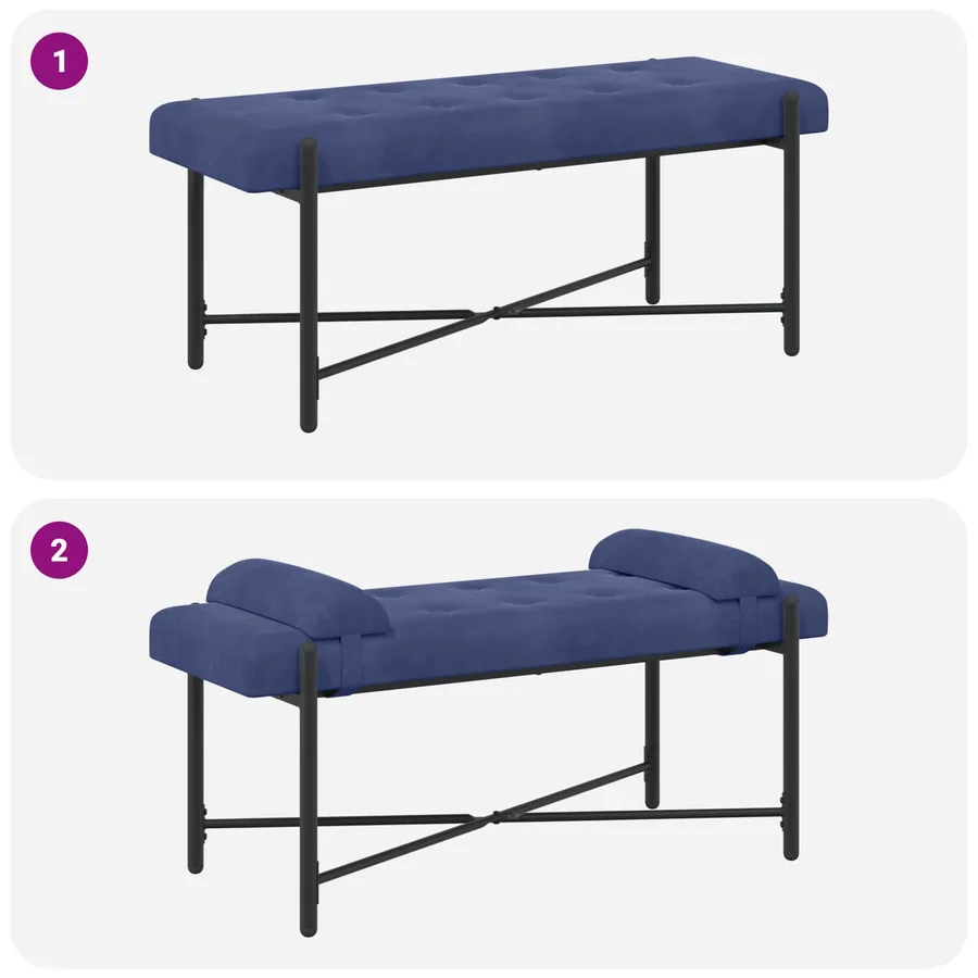 Banc capitonné à boutons avec coussins Bleu police Velours - 9