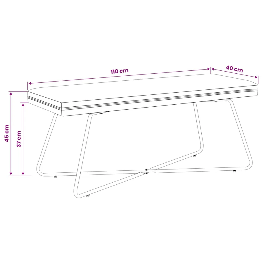 banc Bordeaux 110 x 40 x 45 cm Velours - 9