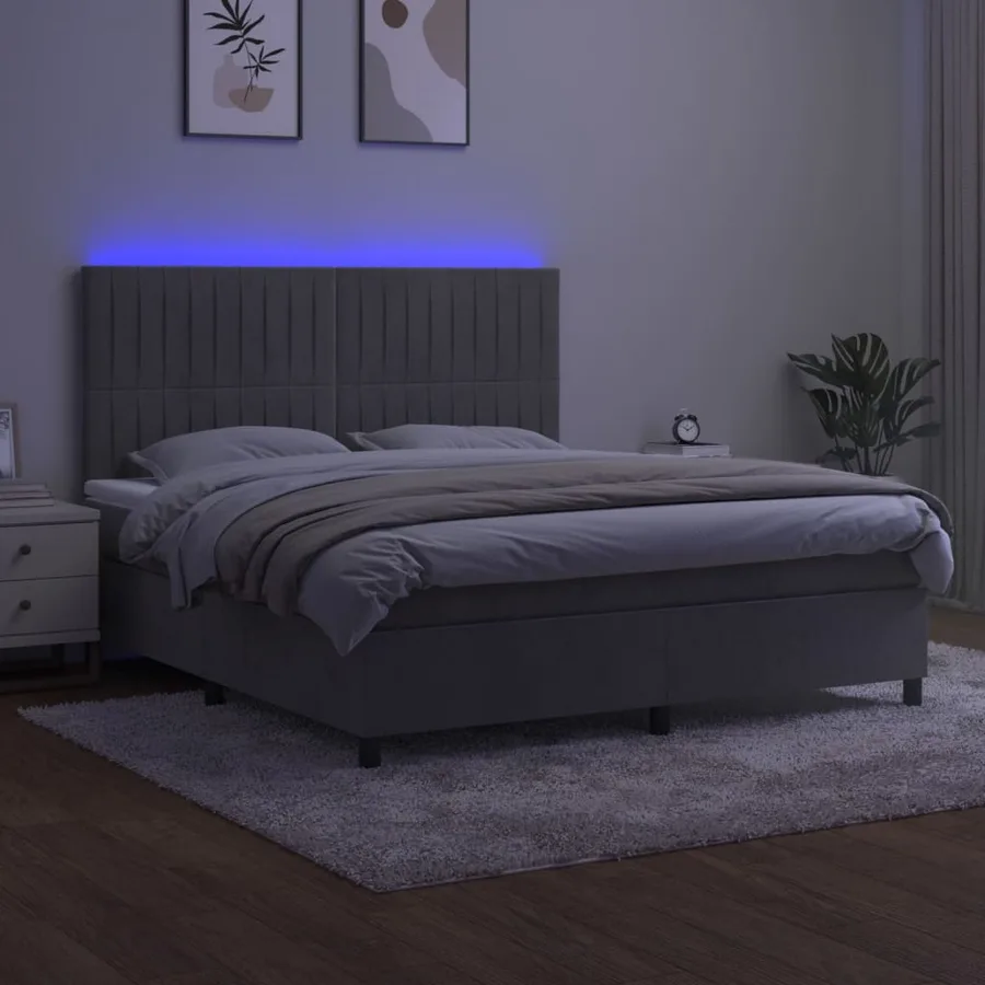Sommier à lattes de lit matelas et LED Gris clair 180x200 cm - 4