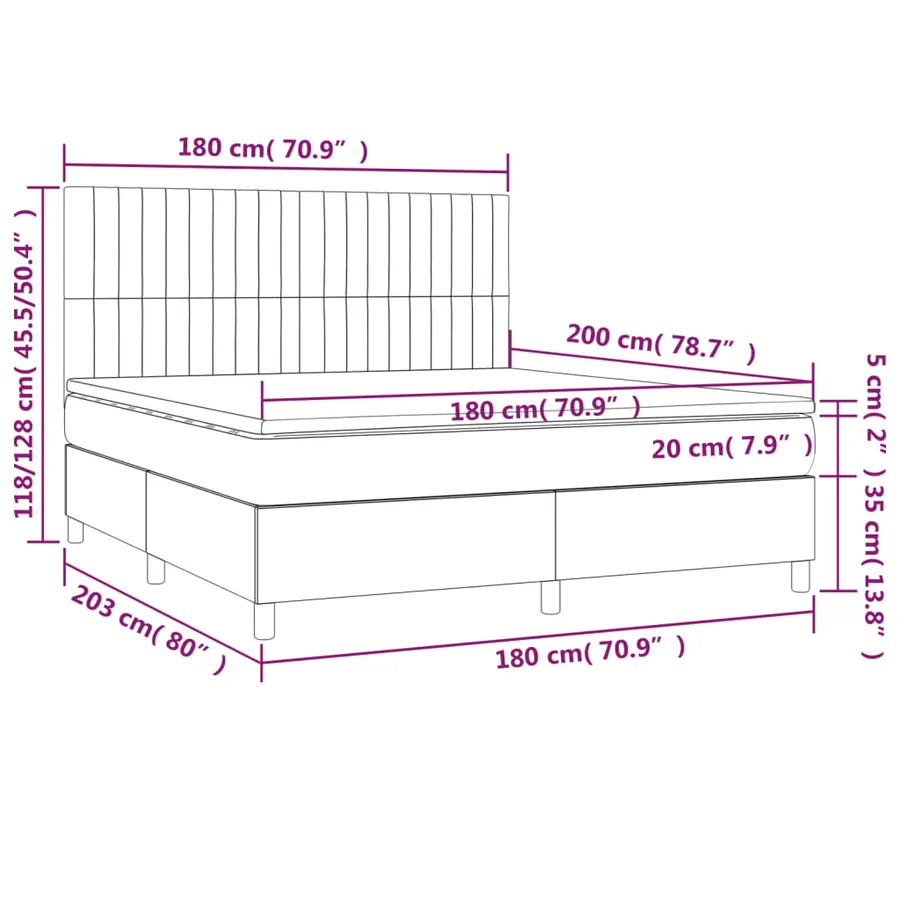 Sommier à lattes de lit matelas et LED Gris clair 180x200 cm - 8