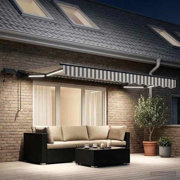 Cadre de store manuel avec LEDs Gris clair et blanc 3 x 2 m