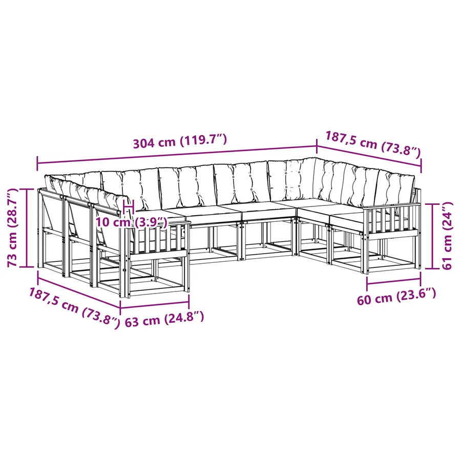 Ensemble de canapés d'extérieur 9 pcs Blanc et Beige - 9