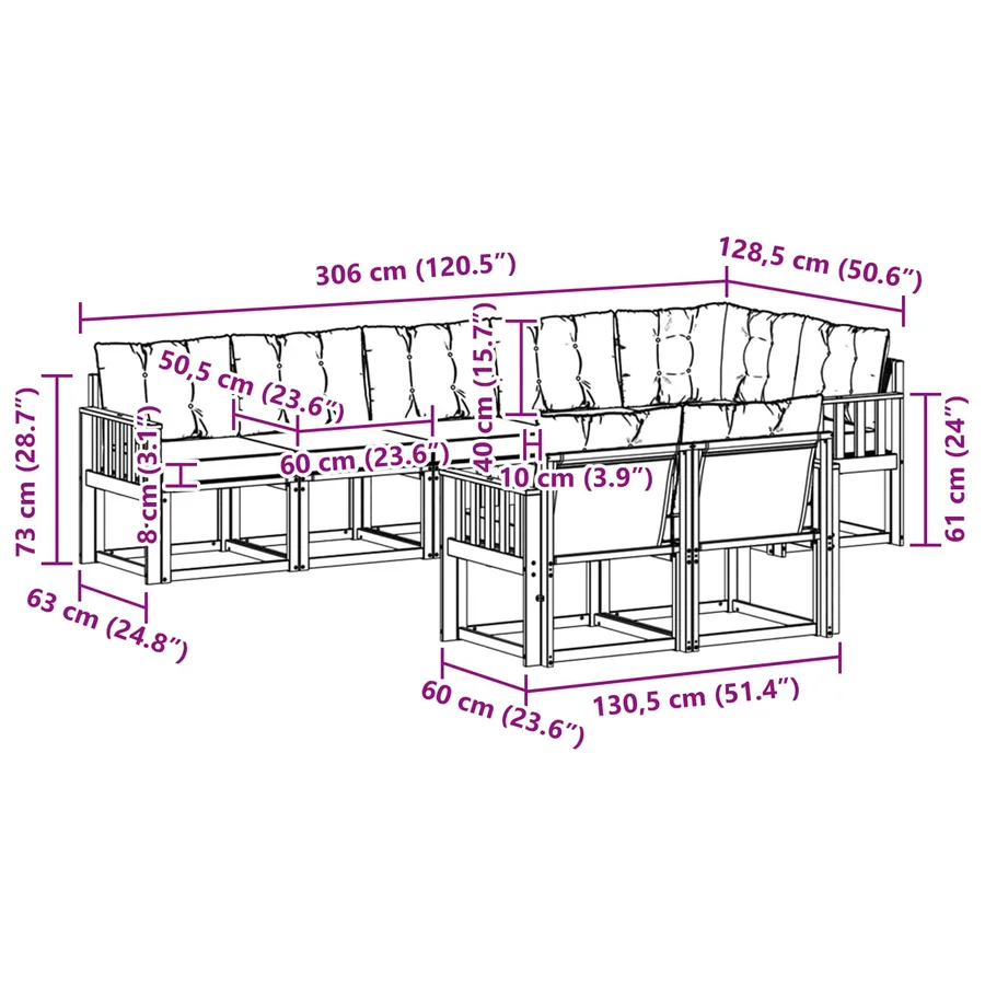 Ensemble de canapés d'extérieur 8 pcs Blanc et Beige - 9