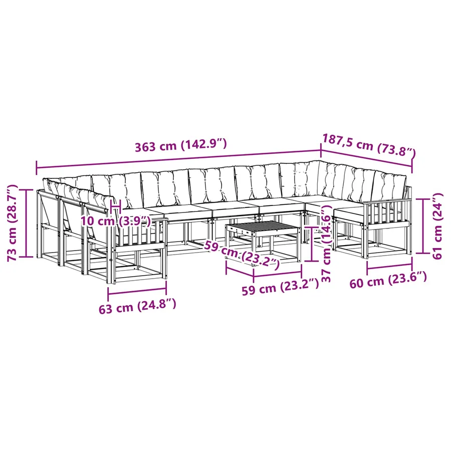 Ensemble de canapés d'extérieur 11 pcs Blanc et gris clair - 8