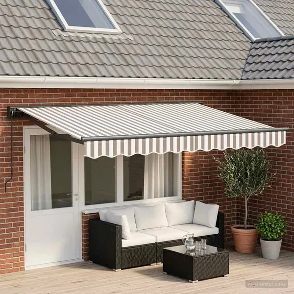 Auvent rétractable manuel Gris clair et blanc 4,5 × 3,5 m