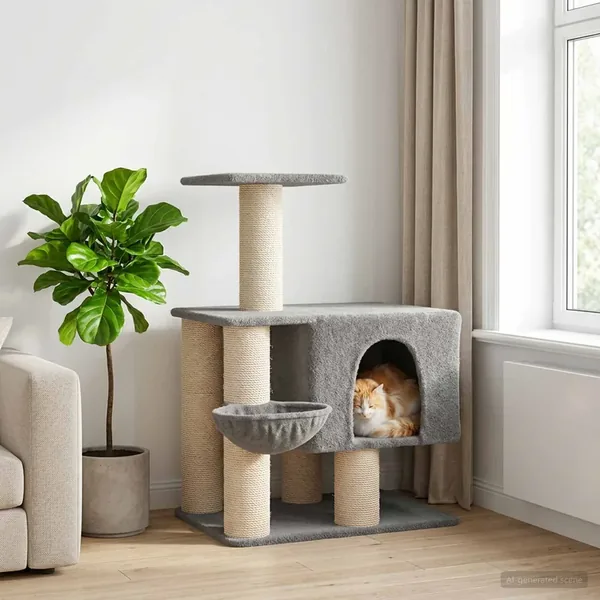 Arbre à chat avec poteaux à griffer en sisal Gris clair 96 cm