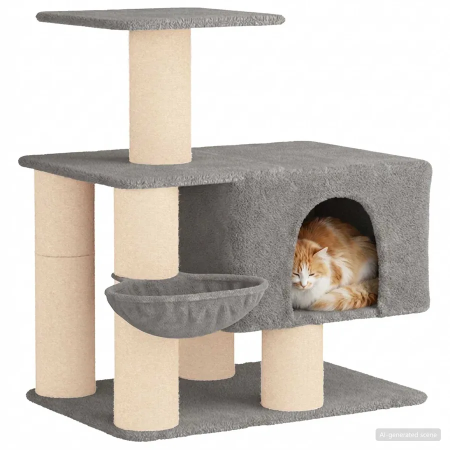 Arbre à chat avec poteaux à griffer en sisal Gris clair 96 cm - 3