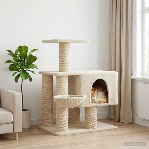 Arbre à chat avec poteaux à griffer en sisal Crème 96 cm