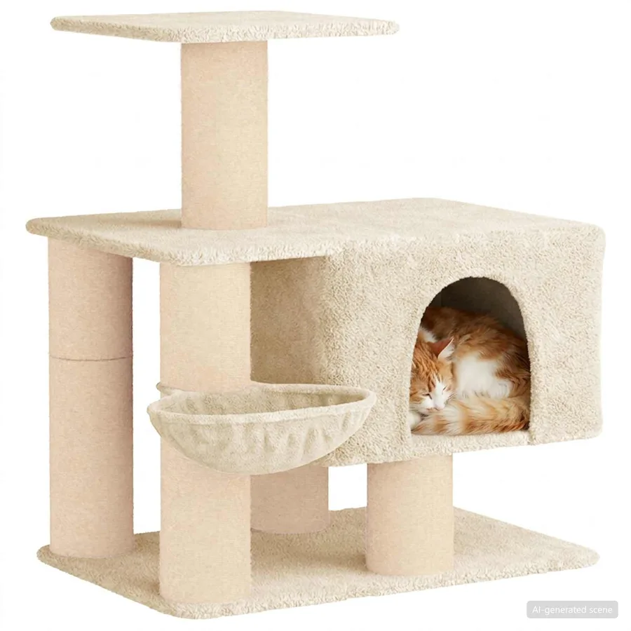 Arbre à chat avec poteaux à griffer en sisal Crème 96 cm - 3