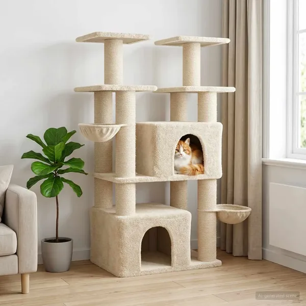Arbre à chat avec poteaux à griffer en sisal 2 pc Crème 147 cm