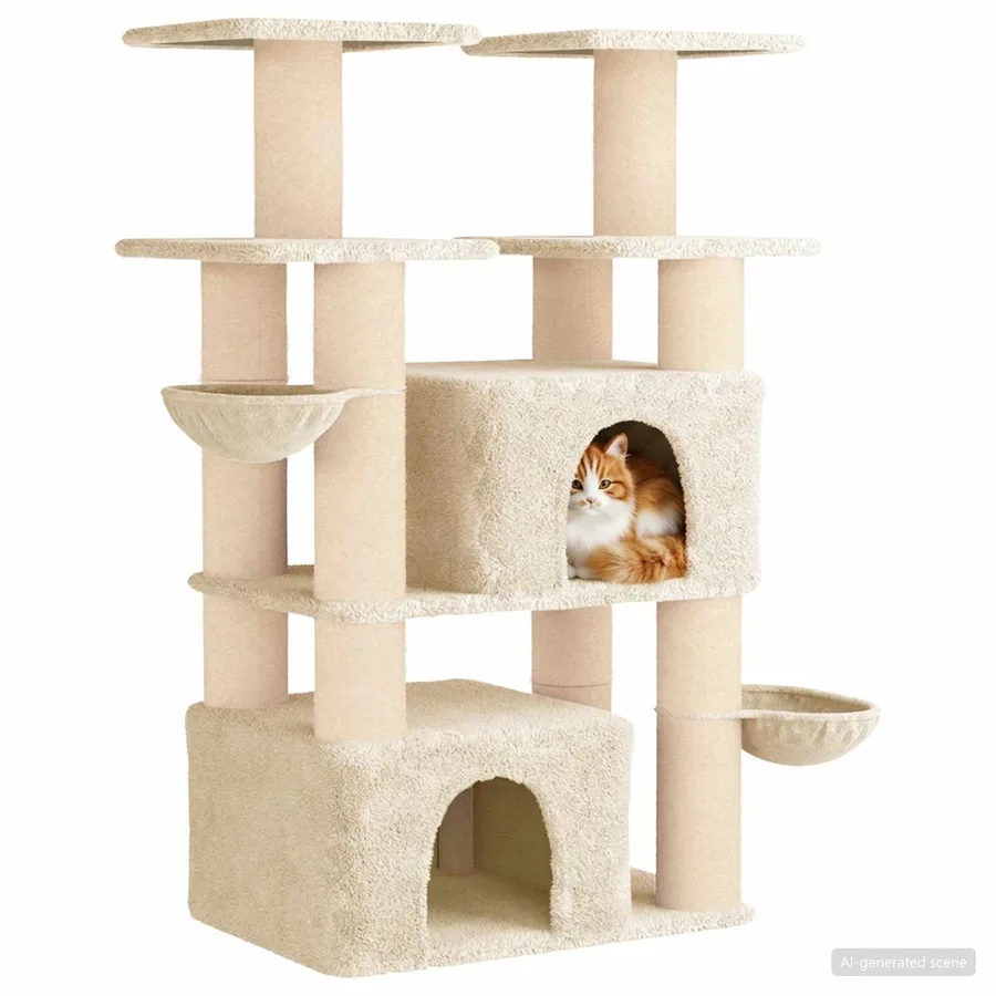 Arbre à chat avec poteaux à griffer en sisal 2 pc Crème 147 cm - 3