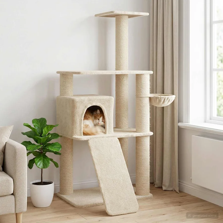 Arbre à chat avec poteaux à griffer en sisal Crème 173 cm