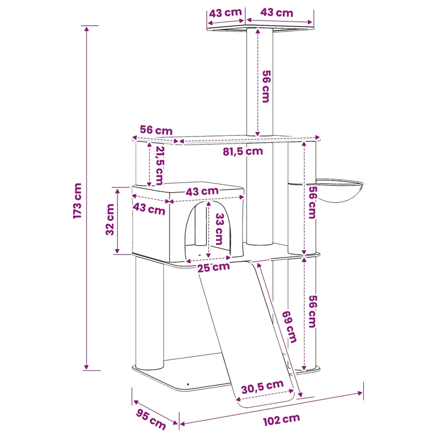 Arbre à chat avec poteaux à griffer en sisal Crème 173 cm - 8