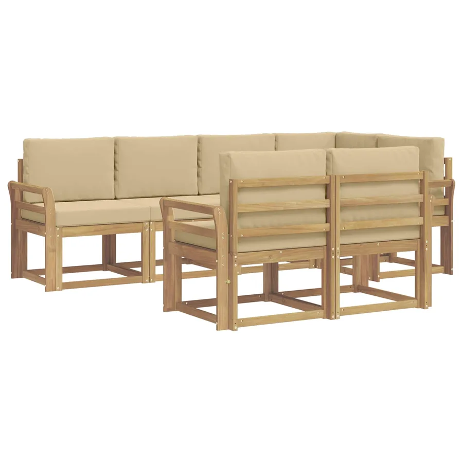 Ensemble de canapés d'extérieur 7 pcs Blanc et Beige Polyester - 2