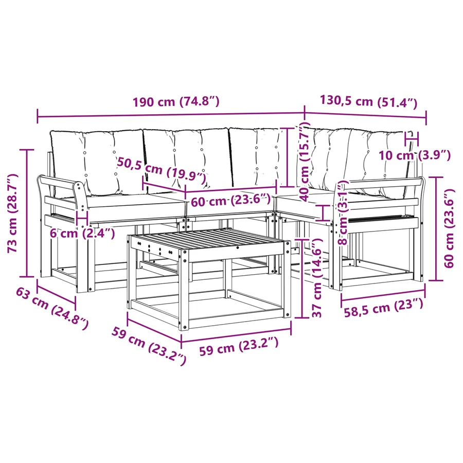 Ensemble de canapés d'extérieur 5 pcs Blanc et crème - 9