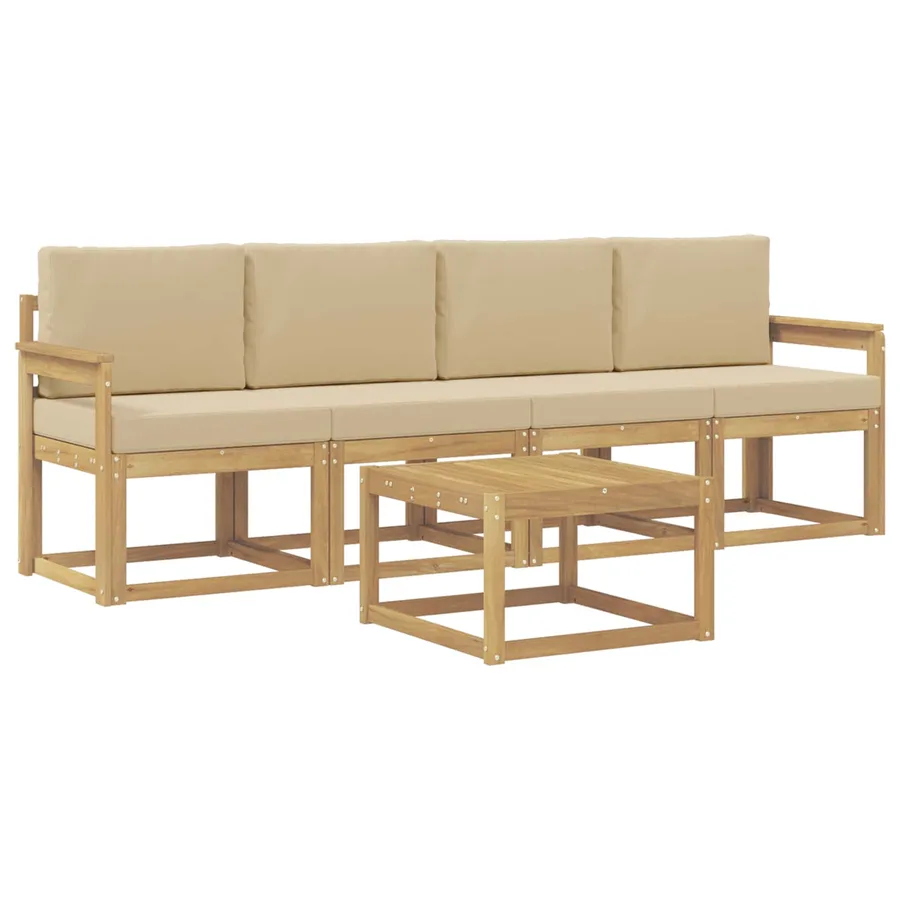 Ensemble de canapés d'extérieur 5 pcs Blanc et Beige - 2