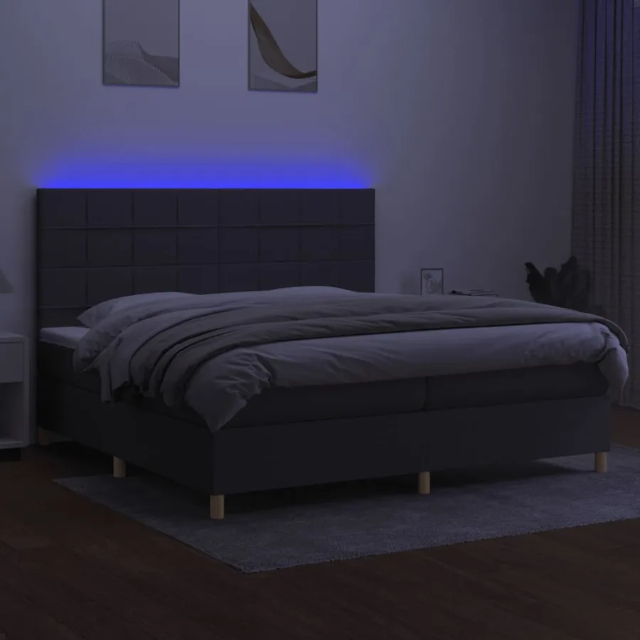 Sommier à lattes de lit et matelas et LED Gris foncé 200x200 cm - 4