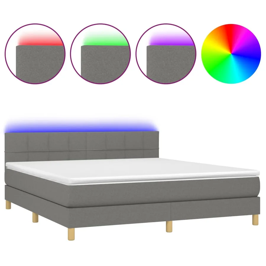 Sommier à lattes de lit et matelas et LED Gris foncé 160x200 cm - 2
