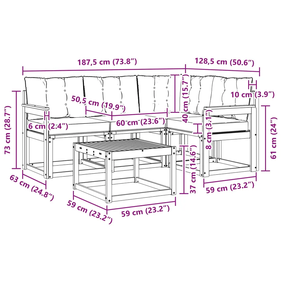 Ensemble de canapés d'extérieur 5 pcs Blanc et crème - 9