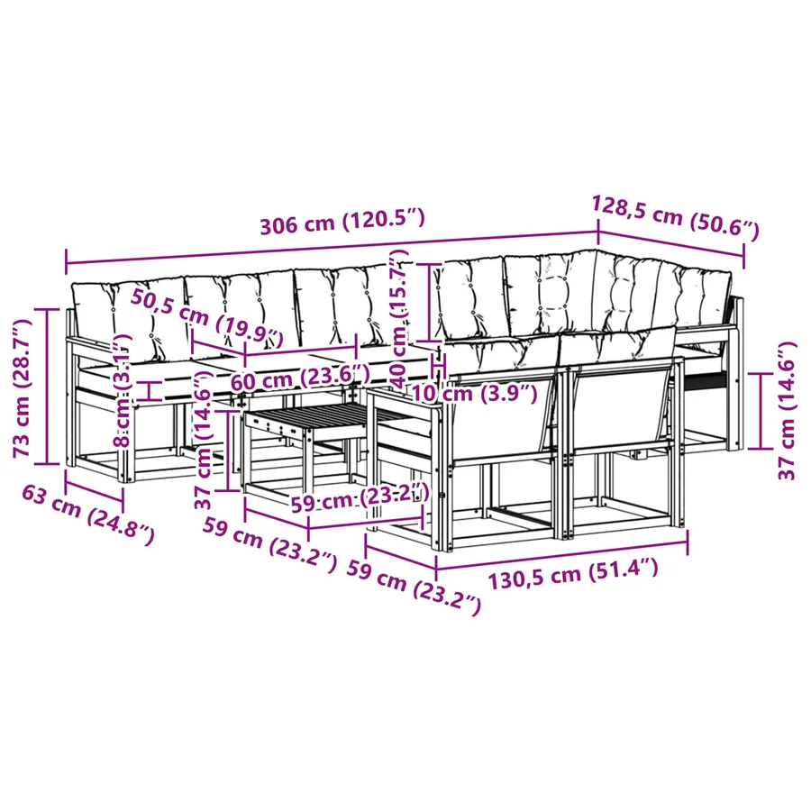Ensemble de canapés d'extérieur 9 pcs Blanc et gris clair - 8