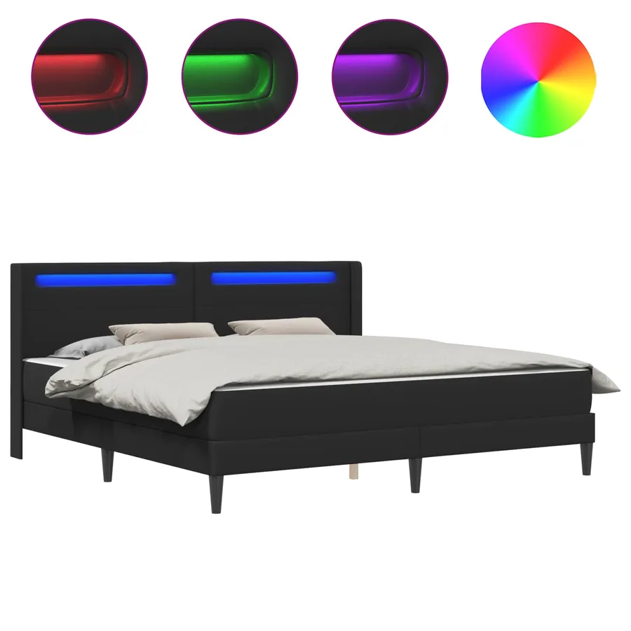 Cadre de lit avec bandes LED Noir 180 x 200 cm Simili cuir - 2