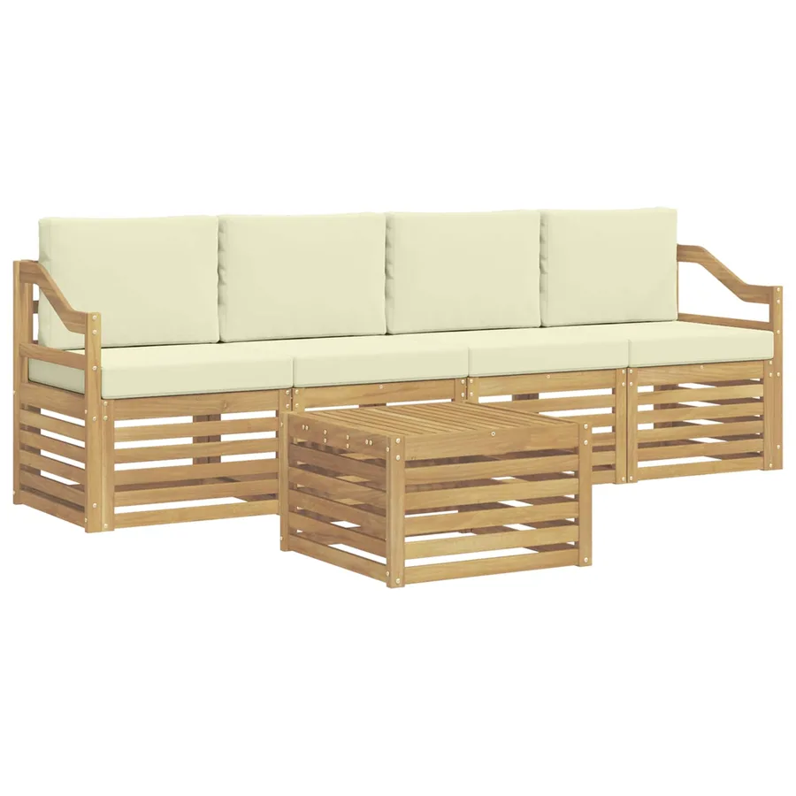 Ensemble de canapés d'extérieur 5 pcs Blanc et crème Polyester - 2