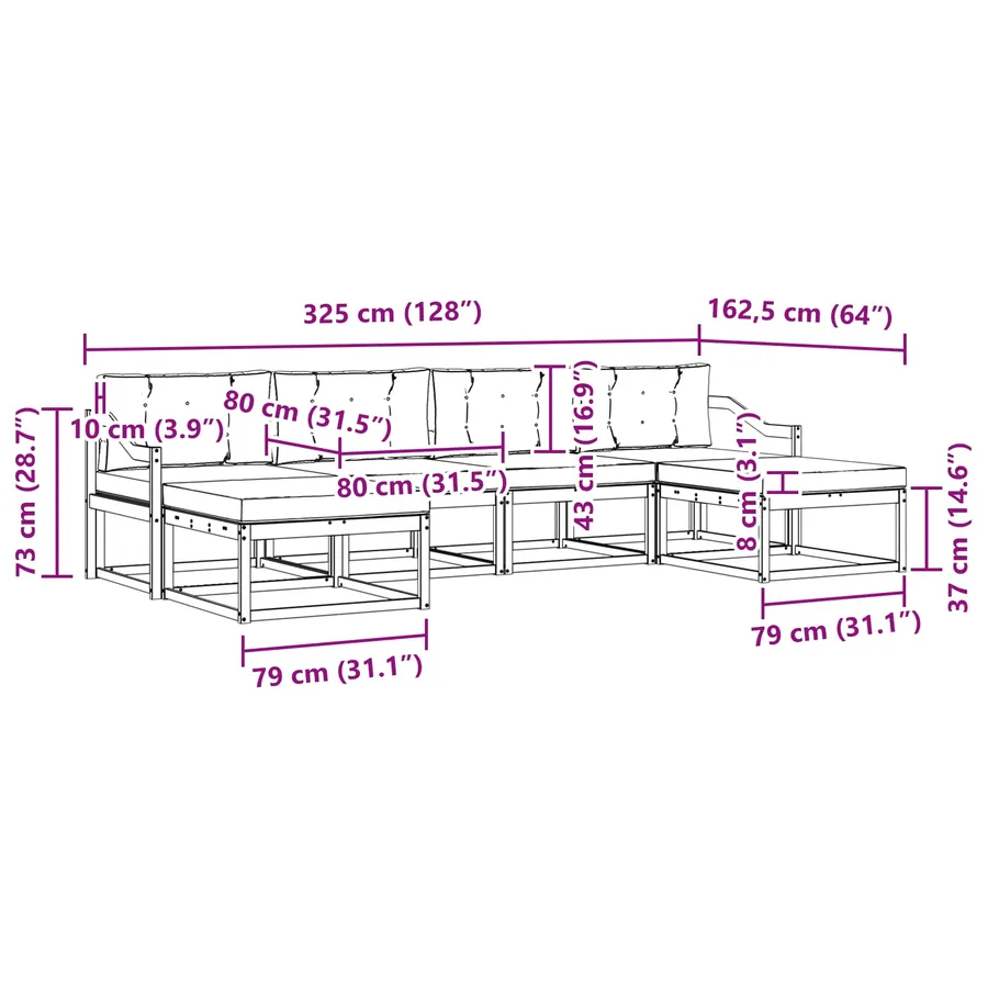 Ensemble de canapés d'extérieur 6 pc Blanc et gris clair - 6