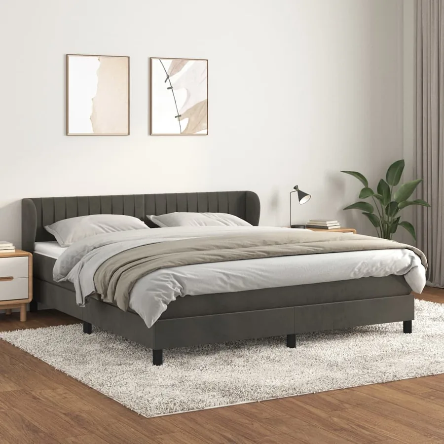 Sommier à lattes de lit et matelas Gris foncé 180x200cm Velours