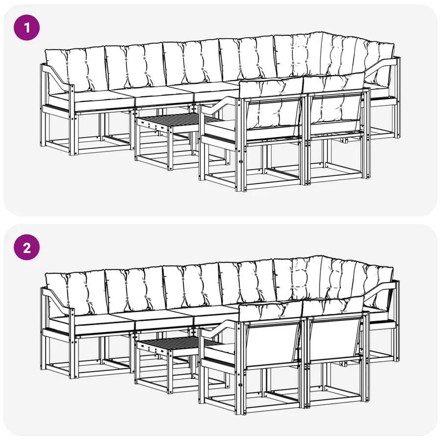 Ensemble de canapés d'extérieur 9 pcs Blanc et noir - 9