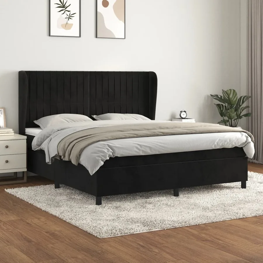 Sommier à lattes de lit avec matelas Noir 180x200 cm Velours