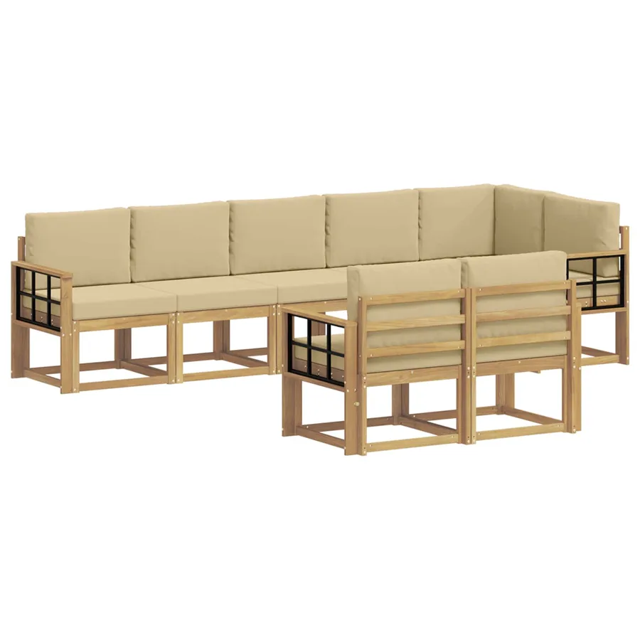 Ensemble de canapés d'extérieur 8 pcs Blanc et Beige Polyester - 2