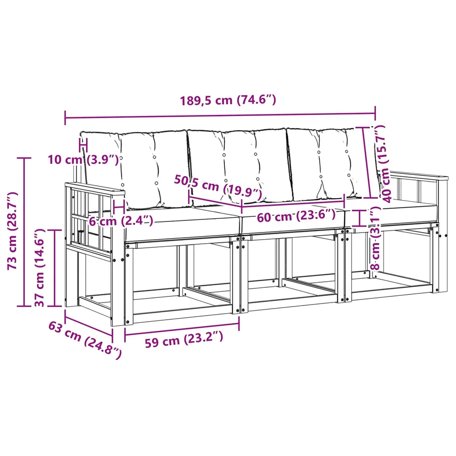 Ensemble de canapés d'extérieur 3 pcs Blanc et gris clair - 6