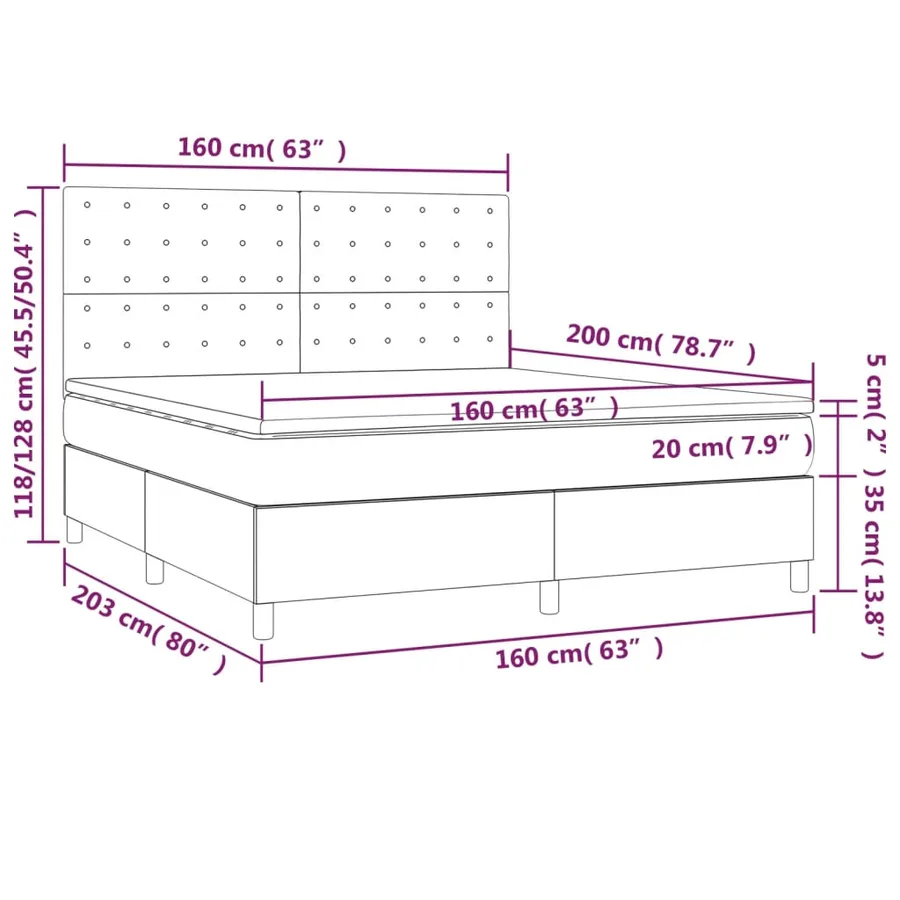Sommier à lattes de lit matelas et LED Gris clair 160x200 cm - 8