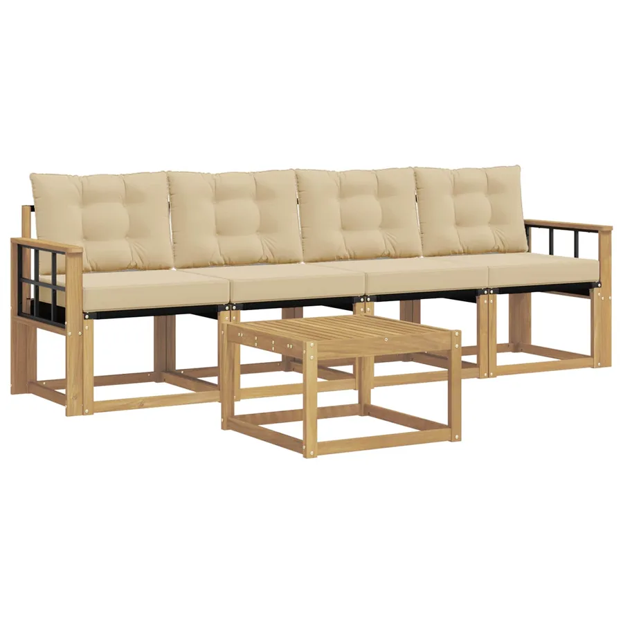 Ensemble de canapés d'extérieur 5 pcs Blanc et Beige - 2