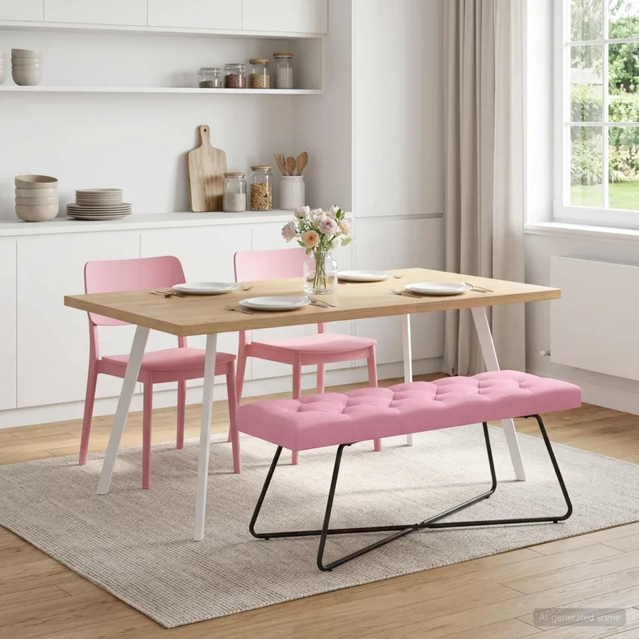 Banc avec capitonnage bouton Rose 110 x 40 x 46 cm Tissu - 3
