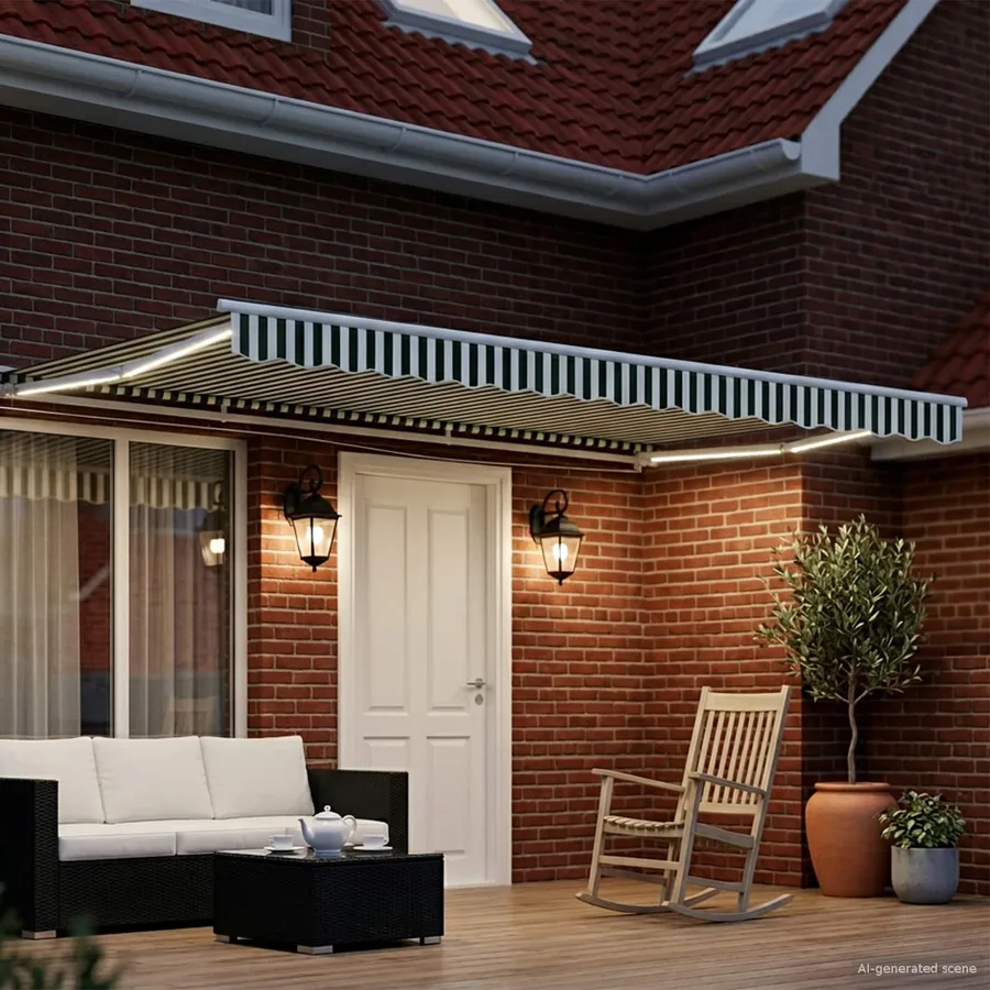 Auvent rétractable électrique Vert et blanc 4,5 × 3,5 m - 3