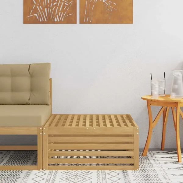 Pouf d'Extérieur Bois d'Acacia Massif Blanc 79 x 79 x 37 cm