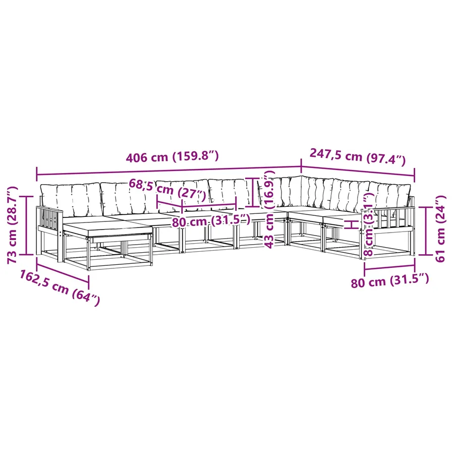 Ensemble de canapés d'extérieur 8 pcs Blanc et noir - 10