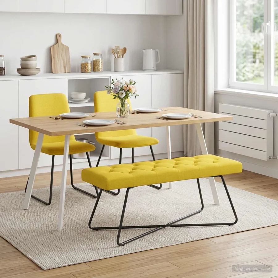 Banc avec capitonnage bouton Jaune clair 110 x 40 x 46 cm Tissu