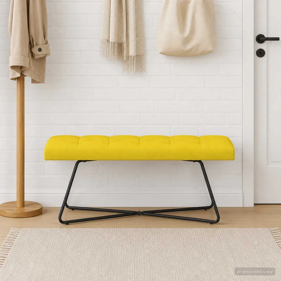 Banc avec capitonnage bouton Jaune clair 110 x 40 x 46 cm Tissu - 4